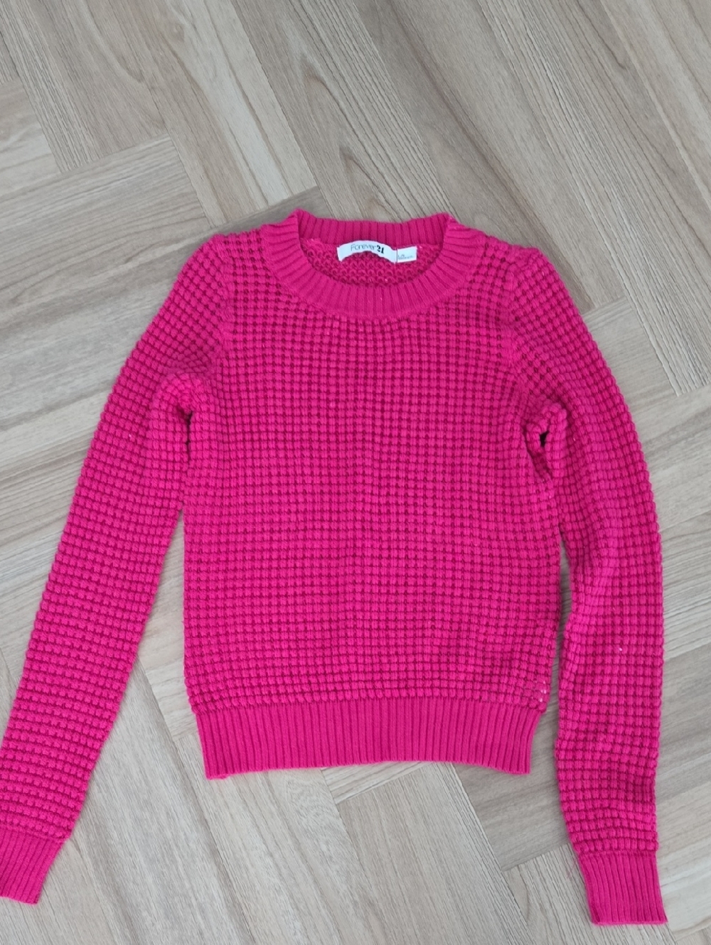 Forever 21 Pink Waffle Knit Crewneck Sweater Large Fits Like A Small